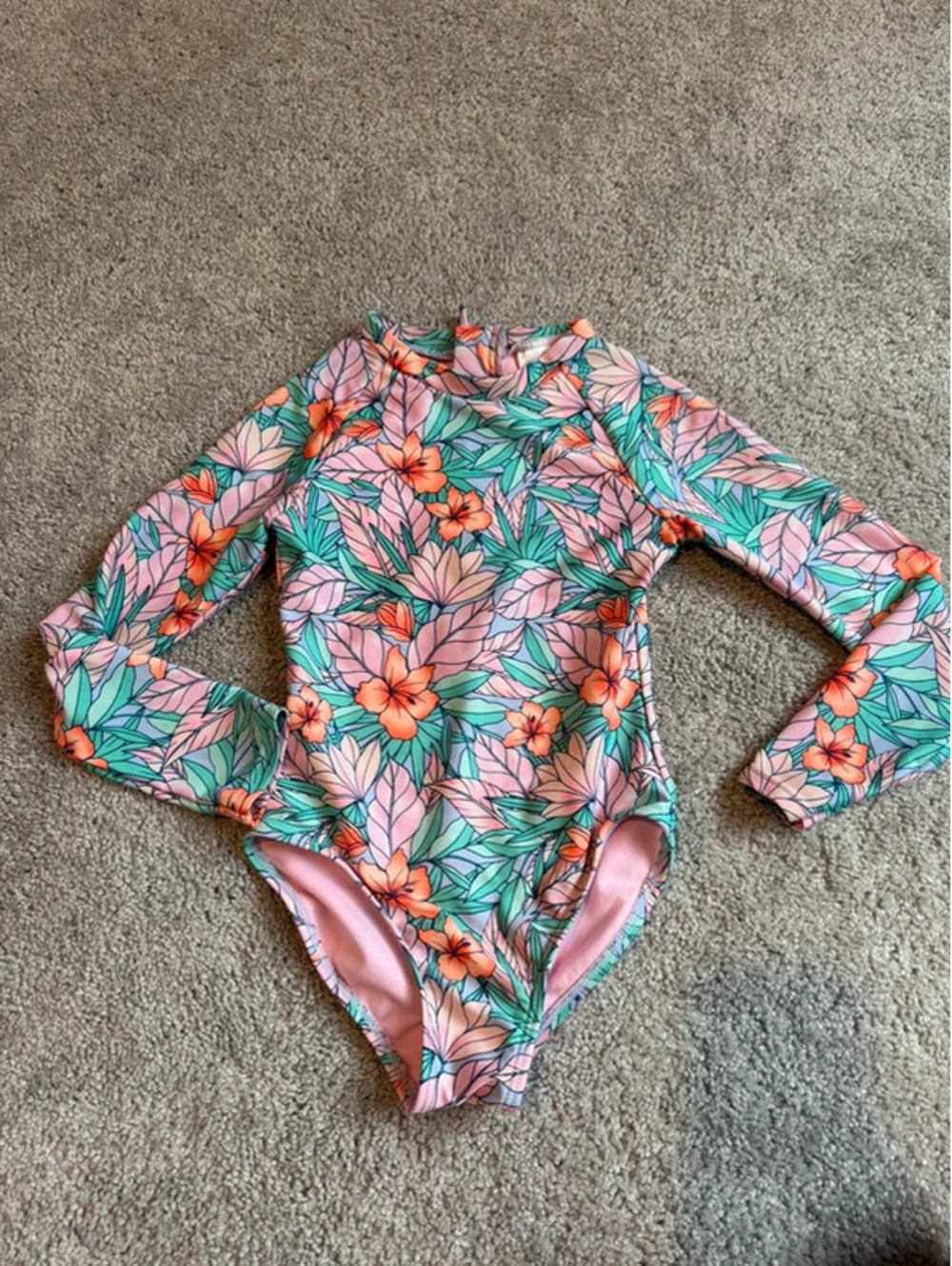 Cat & Jack Tropical Floral Long Sleeve One Piece Swimsuit Girls Size XS (4/5)